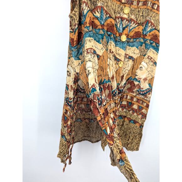 Vtg Nefertiti Egyptian Sleeveless Front Button Blouse Sz S A.K.F. New York Boho - Picture 6 of 6